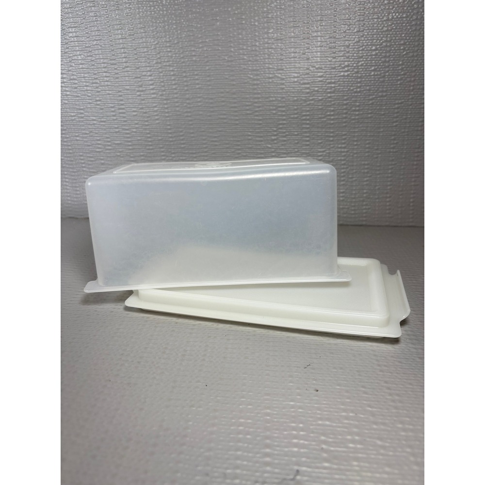 Vintage Tupperware 638-2 Frosted Sheer Butter Dish Small Storage Container Cream